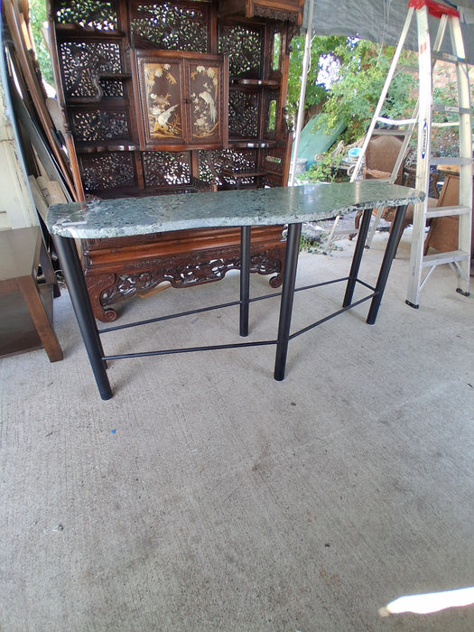 GREEN MARBLE TOP IRON BASE CONSOLE TABLE
