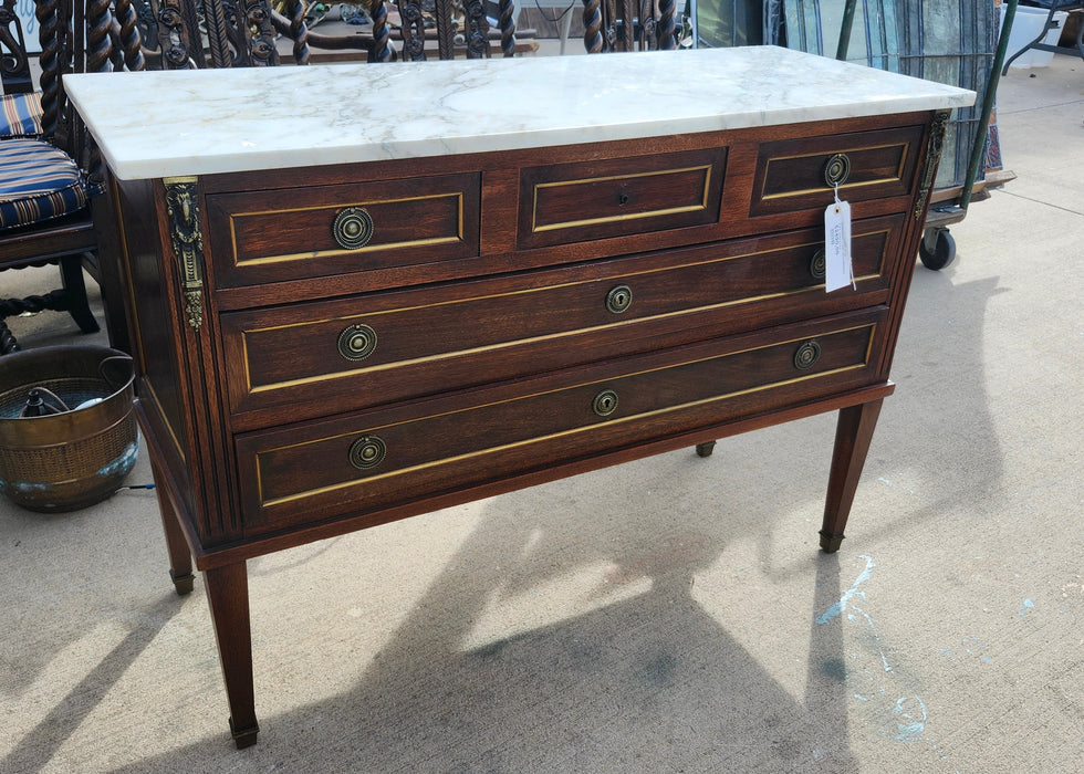LOUIS XVI MARBLE TOP MAHOGANY CHEST WITH ORMOLU
