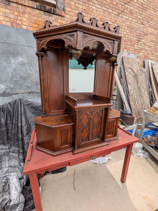 FRENCH WALNUT GOTHIC HUMIDOR CABINET WITH MIRROR