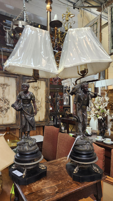PAIR OF SPELTER FIGURAL FARMERS LAMPS