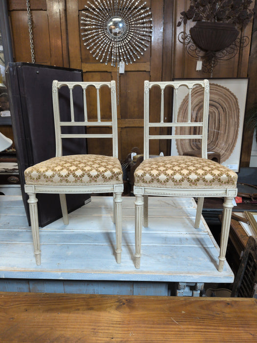 PAIR OF PETITE WHITE ARCHED BOUDAIR CHAIRS