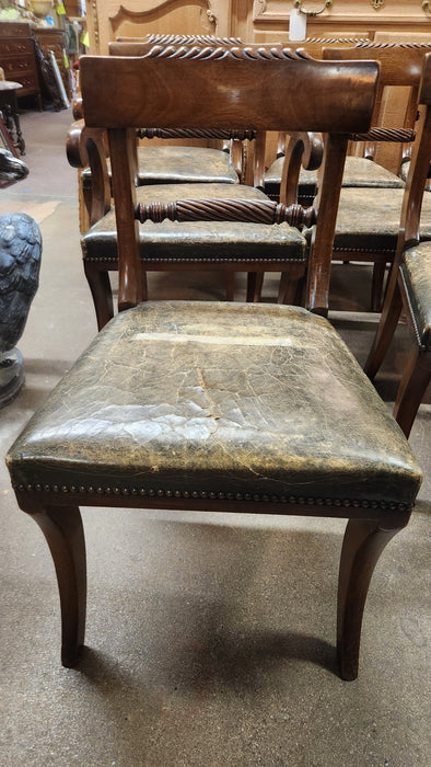 SET OF 8 EARLY MAHOGANY LEATHER SEAT  CHAIRS (2 WITH ARMS)