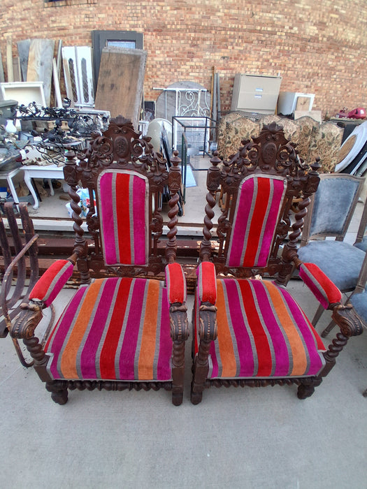 PAIR OF LOUIS XIII BARELY TWIST OAK ARMCHAIRS