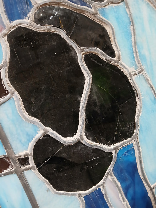 LARGE PAINTED AND STAINED GLASS WINDOW WITH TURET