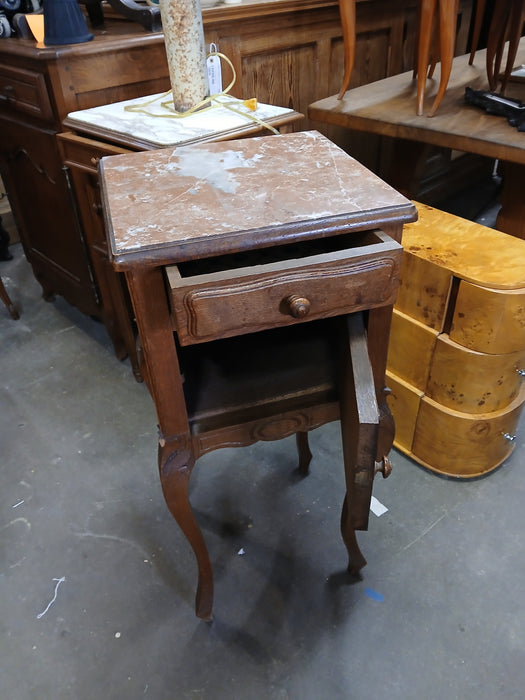 LOUIS XV  MARBLE TOP OAK SIDE CABINET