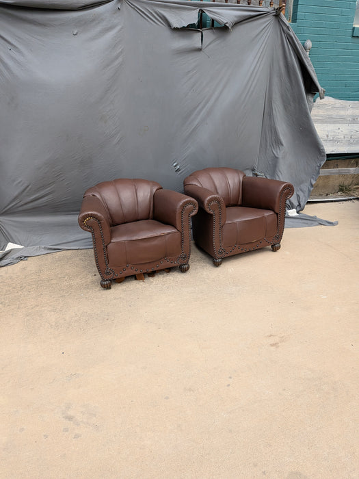 PAIR OF LEATHER CLUB CHAIRS