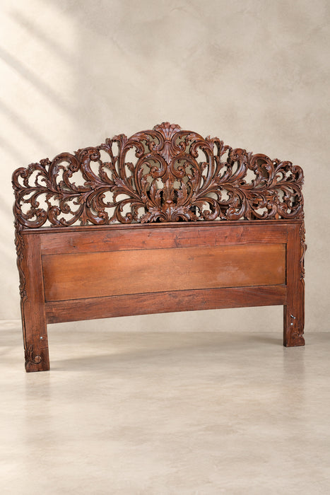 CARVED MAHOGANY KINGSIZE HEADBOARD WITH IRON BED FRAME