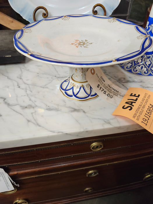 IRON STONE BLUE AND WHITE WITH GOLD TRIM CANDY DISH