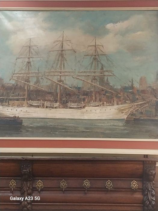 LARGE FRAMED SAILBOAT OIL PAINTING