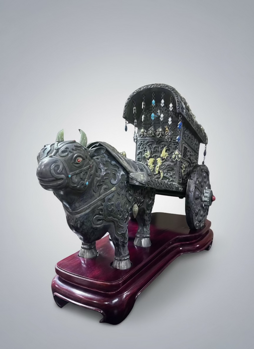 CHINESE MONGOLIAN STERLING SILVER AND GILT OX DRAWN WEDDING CART-EARLY 20TH CENTURY
