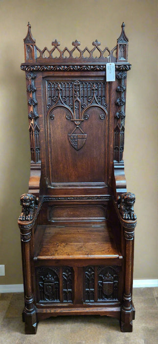 CARVED GOTHIC OAK THRONE CHAIR