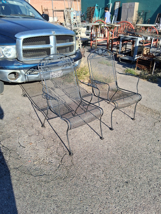 PAIR OF BLACK IRON LEAF ARM CHAIRS