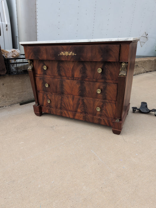 WHITE MARBLE TOP FRENCH EMPIRE MAHOGANY CHEST
