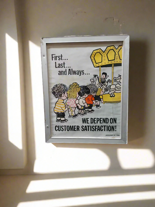 "CUSTOMER SATISFACTION" VINTAGE FRAMED SIGN