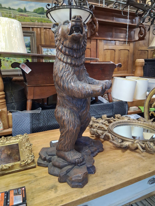 LARGE CARVED WOOD BLACK FOREST BEAR STATUE