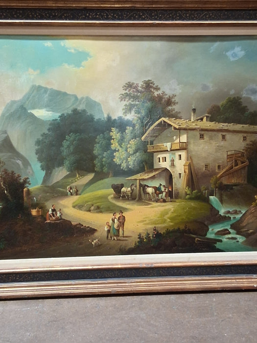 FRAMED GERMAN ALPINE LANDSCAPE OIL PAINTING AS FOUND