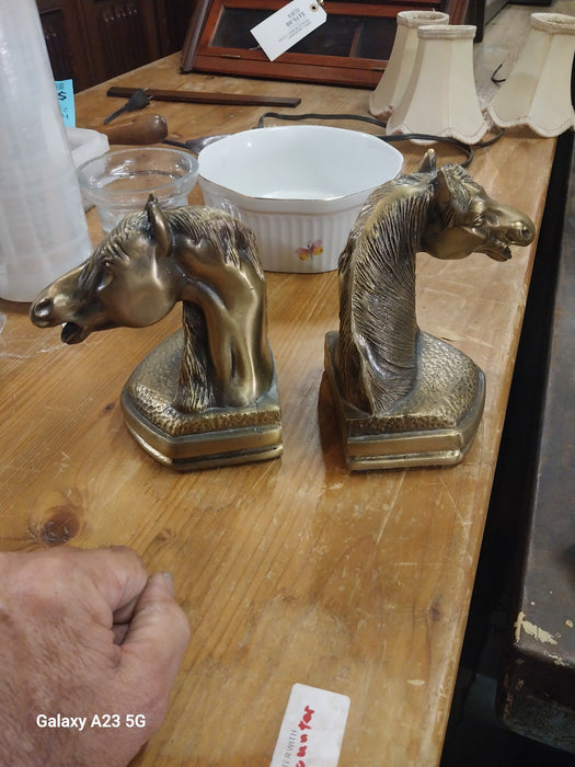 PAIR OF BRASS HORSE BOOKENDS