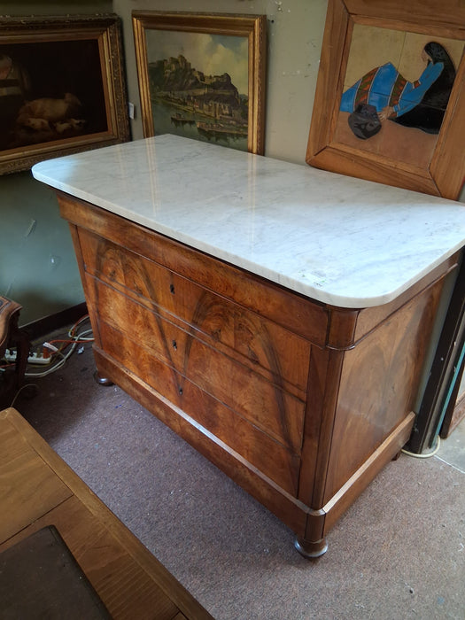 WHITE MARBLE TOP LARGE LOUIS PHILIPPE CHEST WITH HANDLES