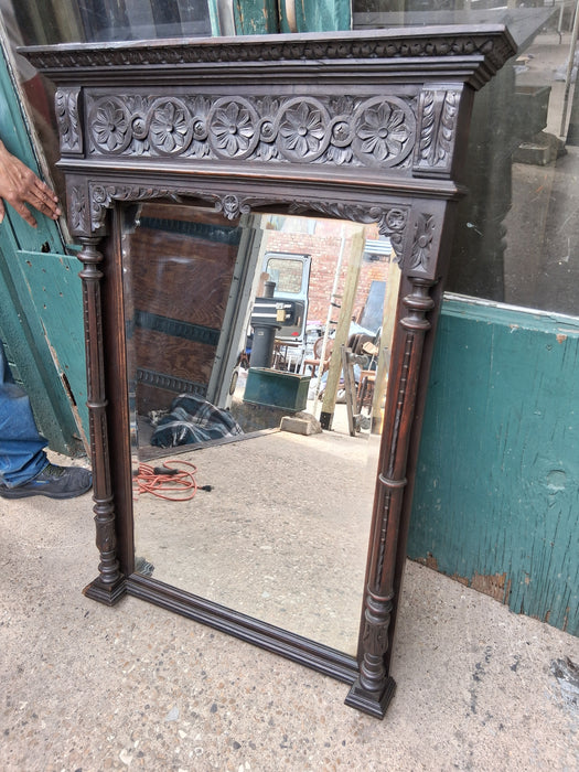 BRITTIANY CARVED DARK OAK MIRROR WITH FLORETTES