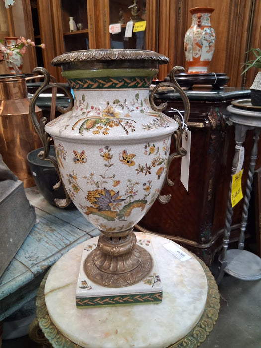 CERAMIC AND BRONZE FLORAL URN