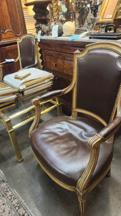 PAIR LOUIS XVI LEATHER UPHOLSTERED CHAIRS