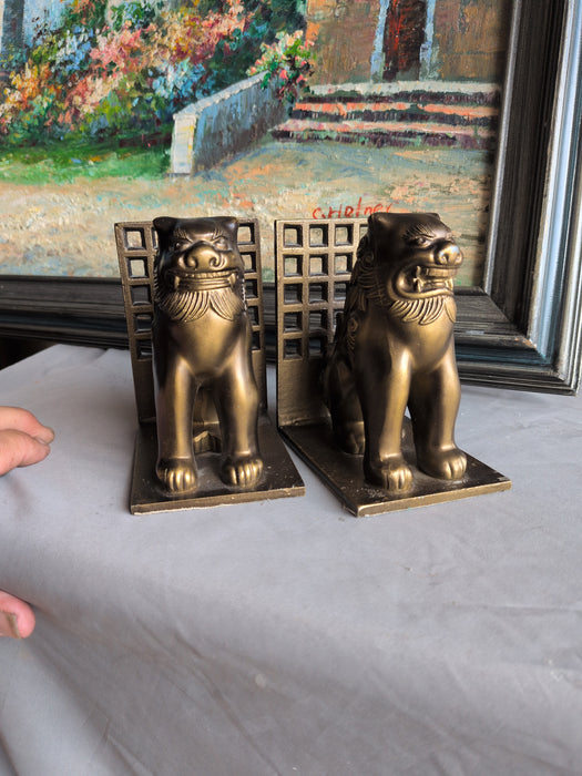 PAIR OF BRASS FOO DOG BOOKENDS