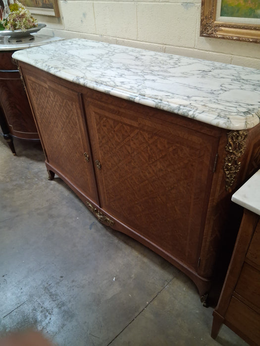 LOUIS XV MARBLE TOP 2 DRAWER SERVER WITH MARQUETRY