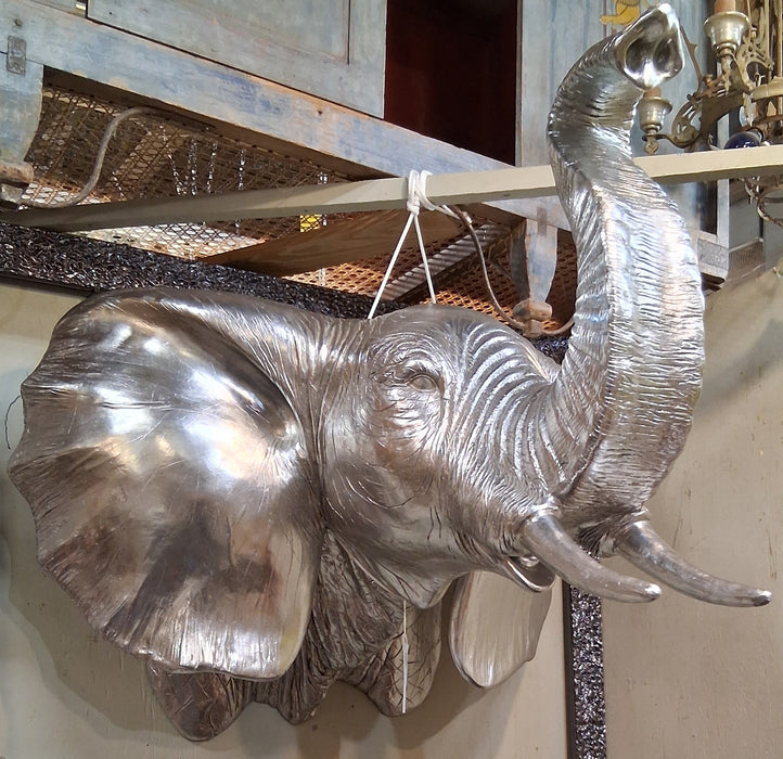 LARGE SILVER GILT COMPOSITION AFRICAN ELEPHANT WALL MOUNT