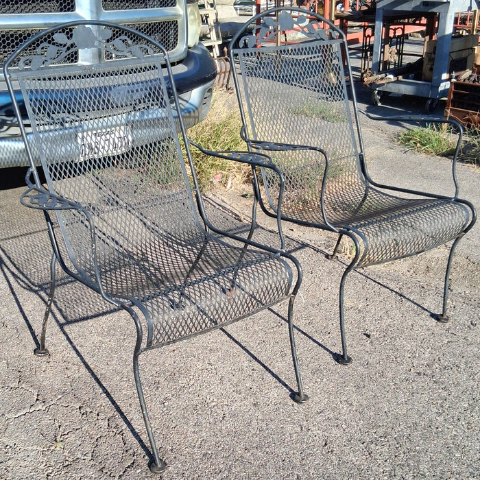 PAIR OF BLACK IRON LEAF ARM CHAIRS