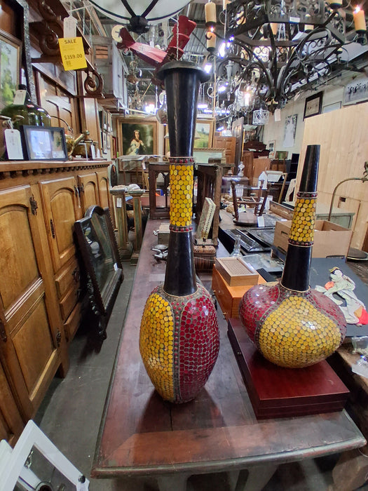 TALL METAL VASE WITH COLORFUL MOSAIC MIRRORS