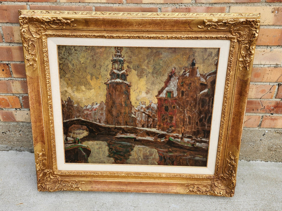 GILT FRAMED OIL PAINTING ON BOARD BY DUTCH ARTIST BEN VIEGERS