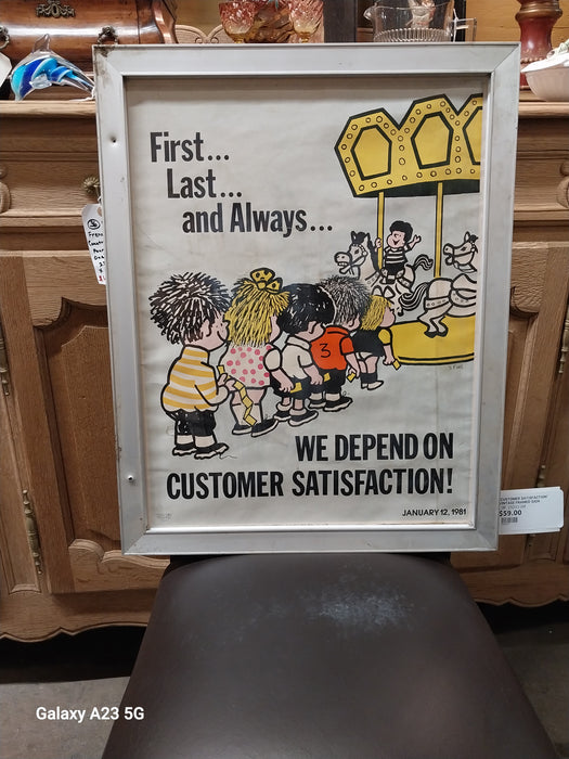 "CUSTOMER SATISFACTION" VINTAGE FRAMED SIGN