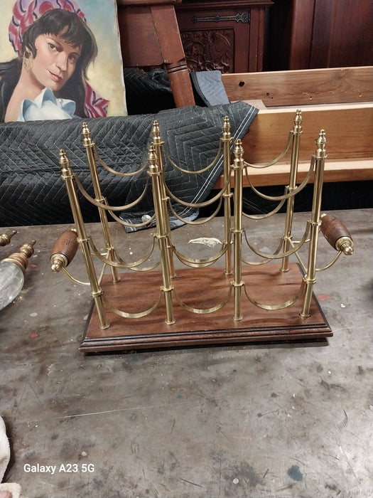 ITALIAN BRASS AND WOOD WINE RACK