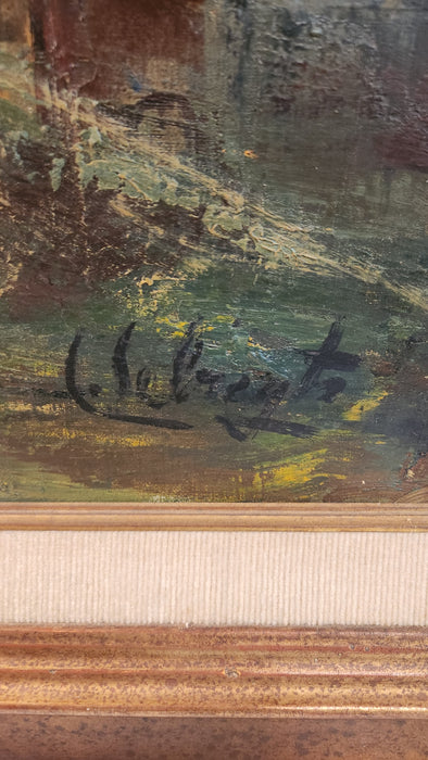 LARGE SHIP YARDS OIL PAINTING