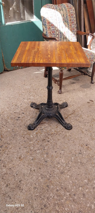 OAK WITH IRON BASE PUB TABLE