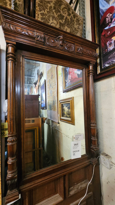FRENCH WALNUT FRAMED BEVELED GLASS MIRROR