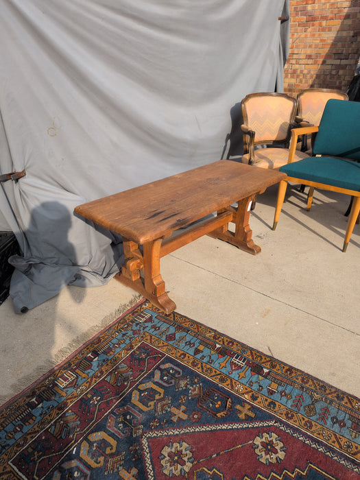 RUSTIC OAK TRESTLE BASE COFFEE TABLE