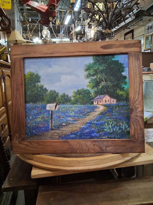 SIGNED BLUE BONNETS OIL PAINTING