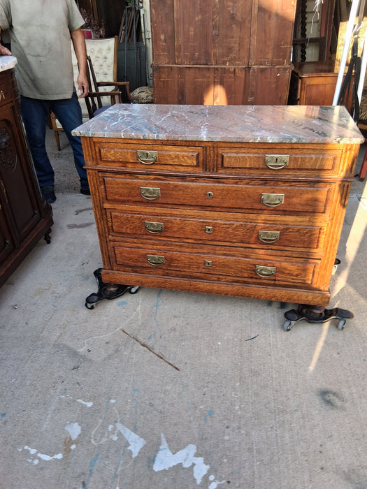 LAVANTA MARBLE TOP OAK 5 DRAWER CHEST