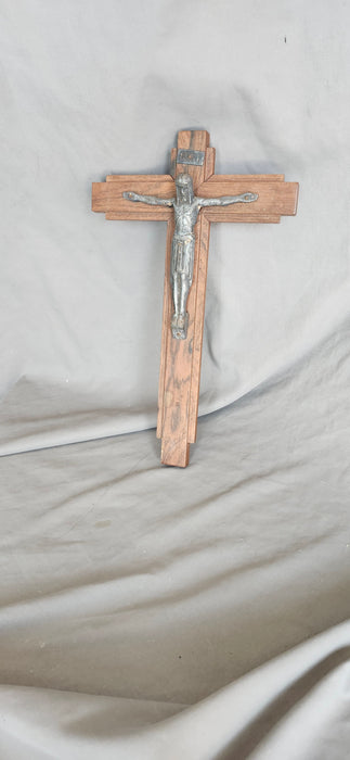 ART DECO  ROSEWOOD AND PEWTER CRUCIFIX