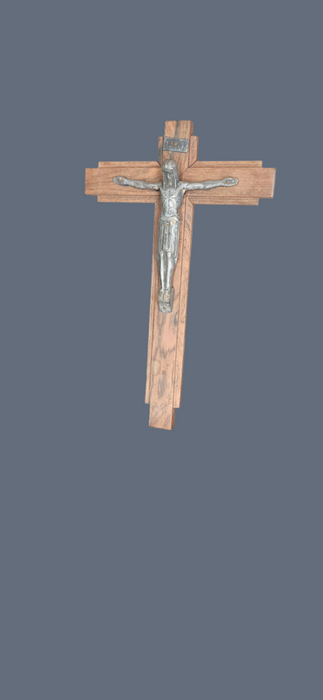 ART DECO  ROSEWOOD AND PEWTER CRUCIFIX