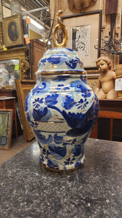 SMALL BLUE AND WHITE WITH GOLD GINGER JAR