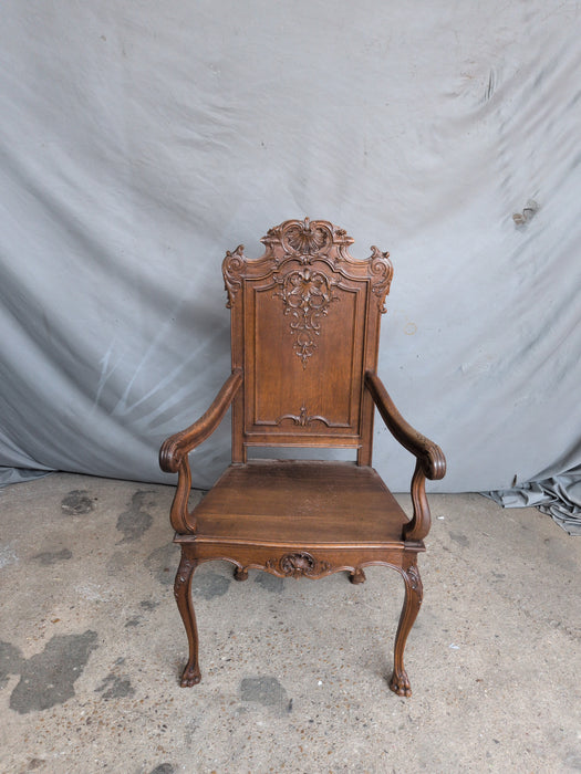 CARVED OAK DESK CHAIR WITH PAW FOOT