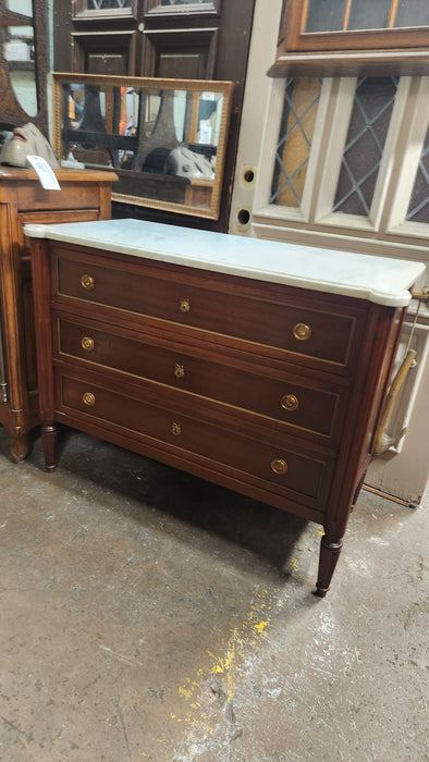LOUIS XVI WHITE MARBLE TOP RED MAHOGANY CHEST