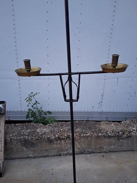 TALL IRON AND BRASS CANDLE HOLDER