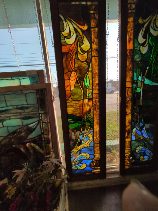FRAMED ART NOUVEAU STAINED GLASS PANEL