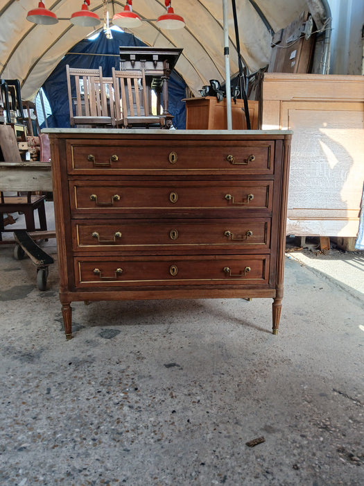 WHITE LOUIS XVI WHITE MARBLE TOP 4 DRAWER CHEST