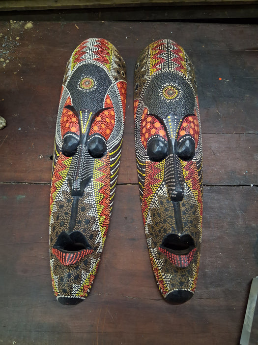 PAIR OF PAINTED BEAD EFFECT MASKS