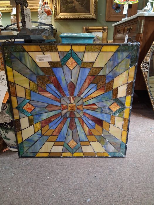 SQUARE MULTI-COLORCDECO STAINED GLASS WINDOW WITH GEOMETRIC DESIGN