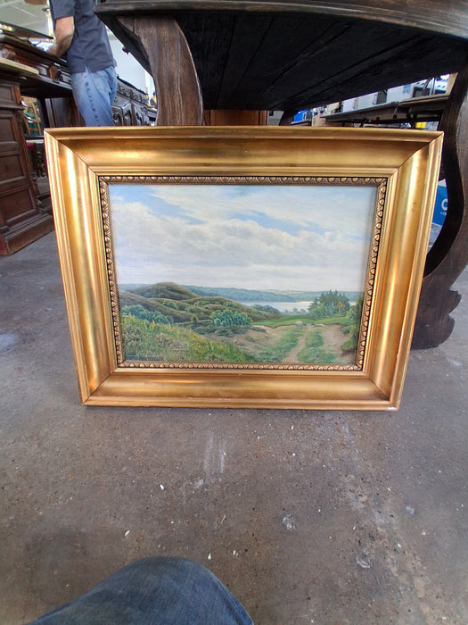 TURN OF THE CENTURY PASTORAL PAINTING OF LAKE AND COWS